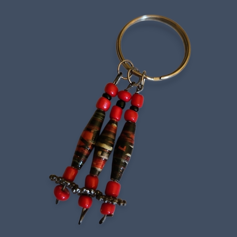 3/$30 Red African Paper Beaded Keychain